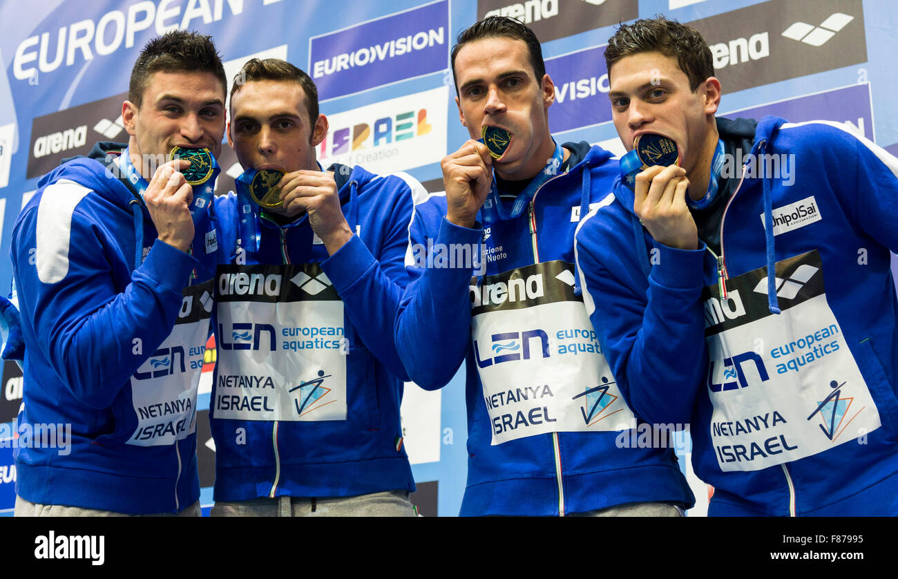 Netanya, Israel. 06th Dec, 2015. Italy ITA Gold Medal  4x50m Medley Men Final  Netanya, Israel, Wingate Institute  LEN European Short Course Swimming Championships Dec. 2 - 6, 2015   Netanya 06-12-2015  Nuoto Campionati Europei di nuoto in vasca corta  Credit:  Insidefoto/Alamy Live News Stock Photo