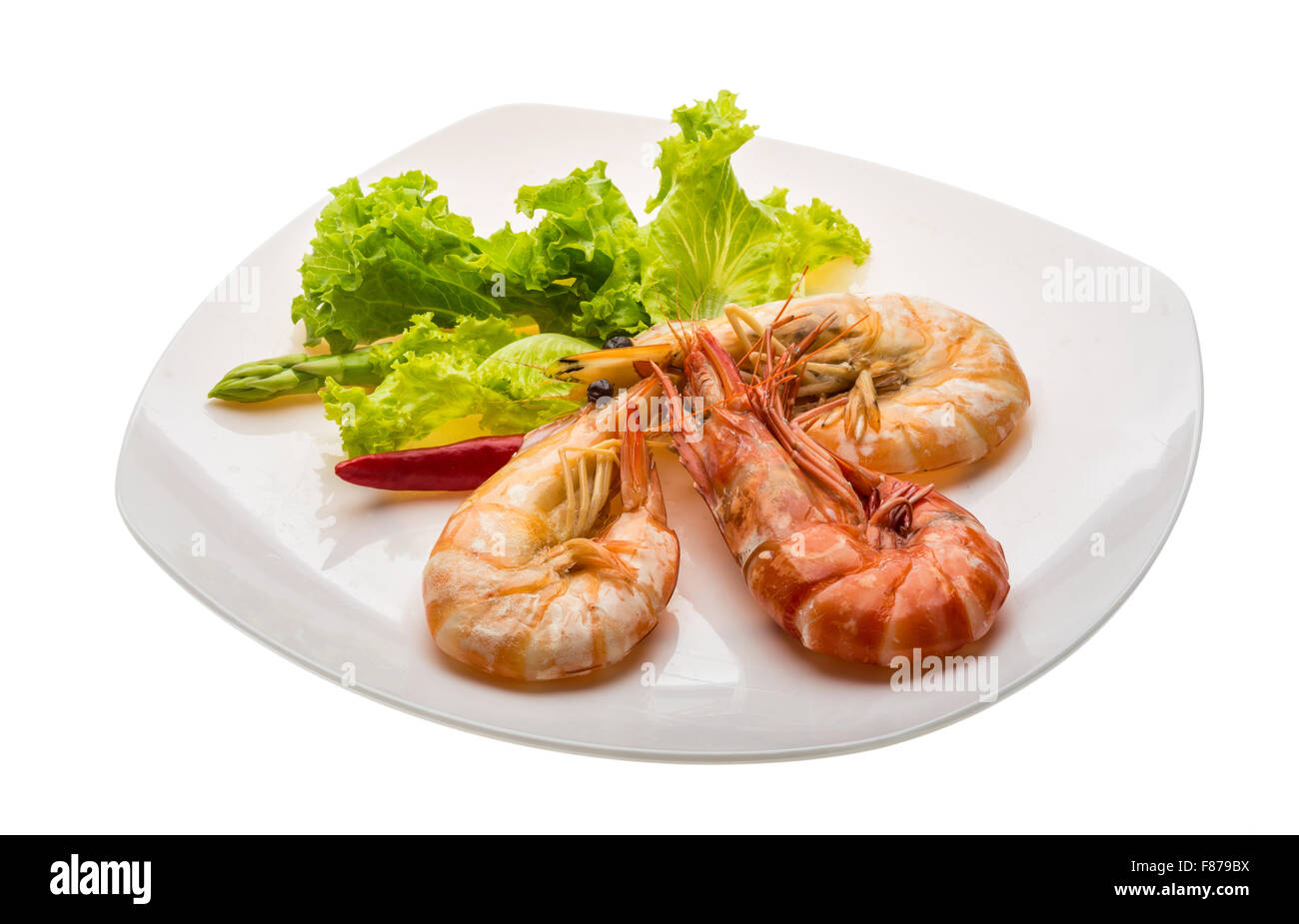 Boiled king prawns with salad Stock Photo Alamy