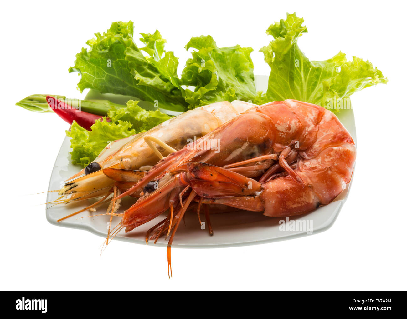 Boiled king prawns with salad Stock Photo Alamy