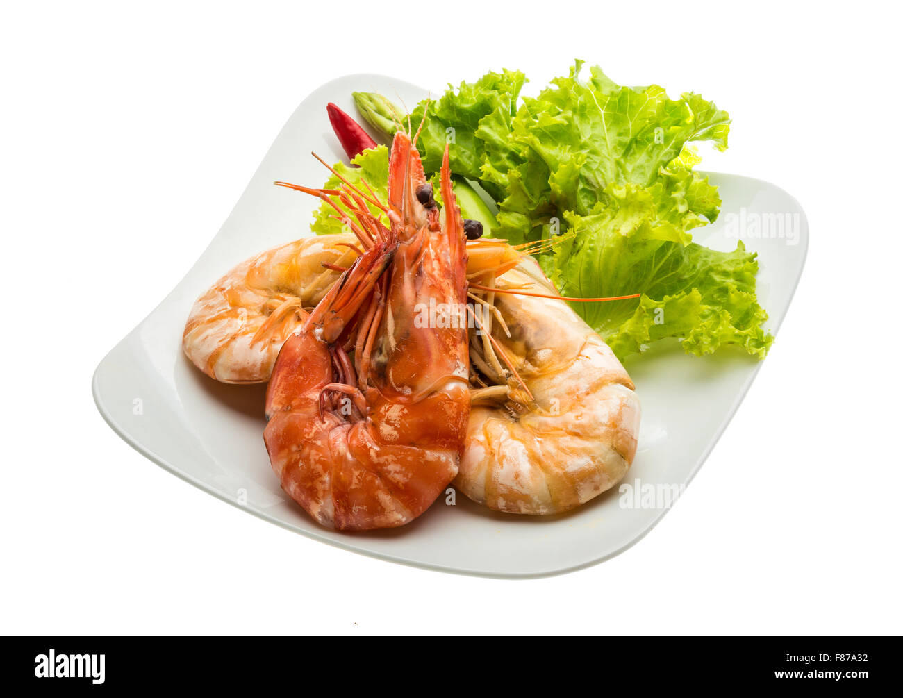 Boiled king prawns with salad Stock Photo Alamy