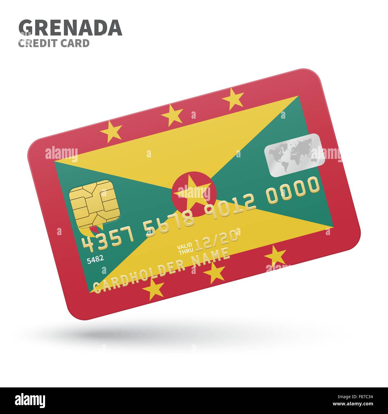 Credit card with Grenada flag background for bank, presentations and business. Isolated on white Stock Vector