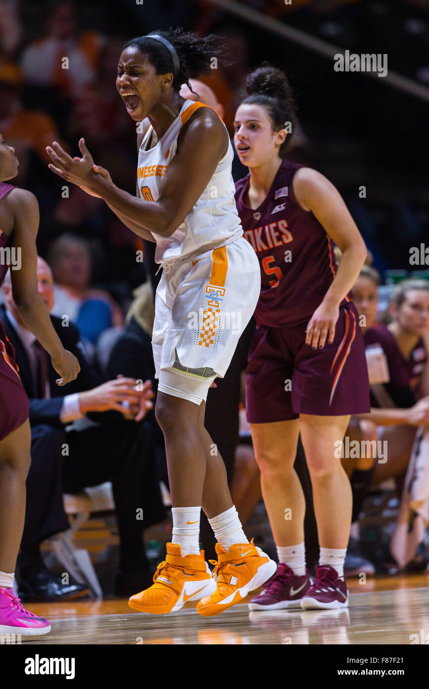 December 6, 2015: Jordan Reynolds #0 of the Tennessee Lady Volunteers reacts to a turnover during the NCAA basketball game between the University of Tennessee Lady Volunteers and the Virginia Tech Hokies at Thompson Boling Arena in Knoxville TN Tim Gangloff/CSM Stock Photo