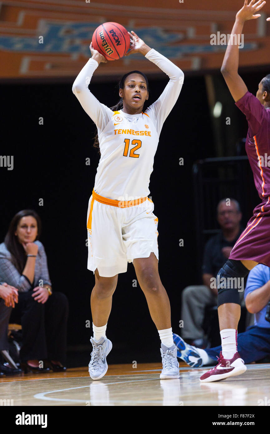 December 6, 2015: Bashaara Graves #12 of the Tennessee Lady Volunteers looks to pass the ball during the NCAA basketball game between the University of Tennessee Lady Volunteers and the Virginia Tech Hokies at Thompson Boling Arena in Knoxville TN Tim Gangloff/CSM Stock Photo