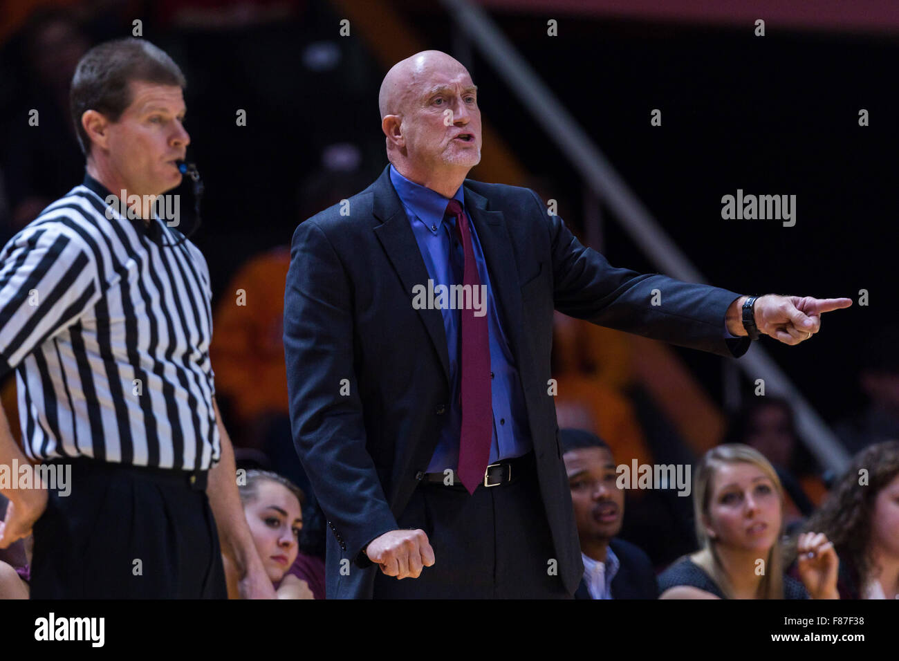 December 6, 2015: head coach Dennis Wolff of the Virginia Tech Hokies during the NCAA basketball game between the University of Tennessee Lady Volunteers and the Virginia Tech Hokies at Thompson Boling Arena in Knoxville TN Tim Gangloff/CSM Stock Photo