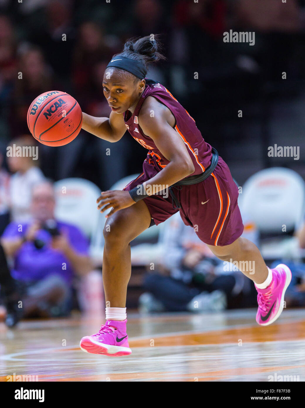 December 6, 2015: Chanette Hicks #12 of the Virginia Tech Hokies brings the ball up court during the NCAA basketball game between the University of Tennessee Lady Volunteers and the Virginia Tech Hokies at Thompson Boling Arena in Knoxville TN Tim Gangloff/CSM Stock Photo