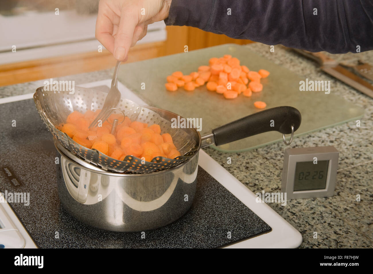 Blanching Vegetables In Big Cooking Pot Preparation Stock Photo
