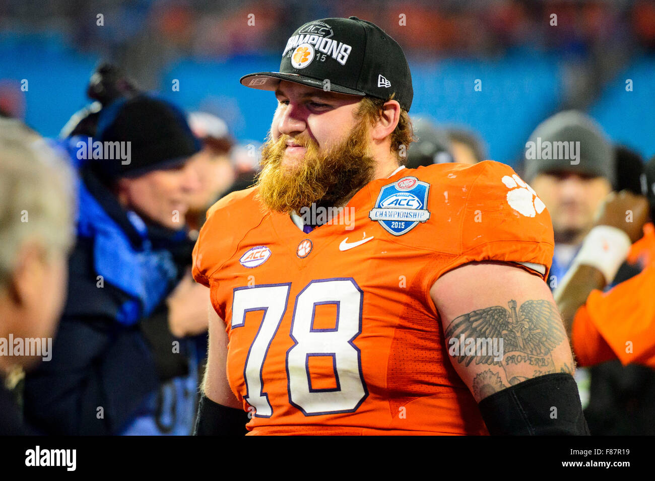 Clemson offensive lineman Eric Mac Lain (78) during the ACC College Football Championship game between North Carolina and Clemson on Saturday Dec. 5, 2015 at Bank of America Stadium, in Charlotte, NC. Stock Photo