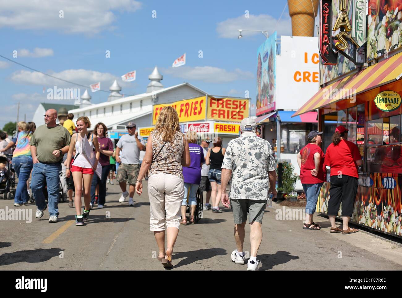 A crowd of people walking at the Dakota County Fair in Minnesota Stock