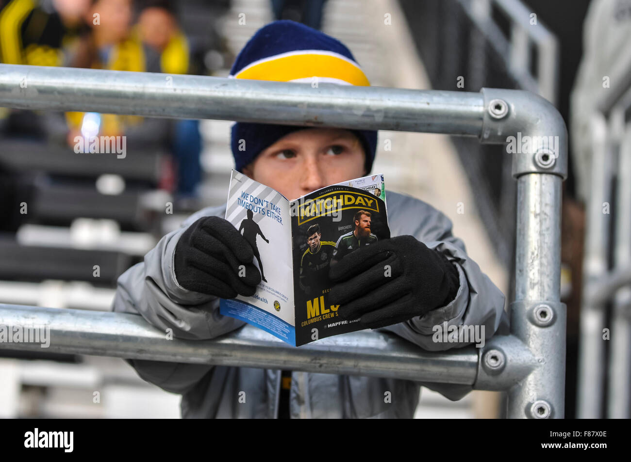 Columbus, Ohio, USA. 6th December, 2015. A fan reading the program during the match between Portland Timbers and Columbus Crew SC in the 2015 MLS Cup Final at MAPFRE Stadium in Columbus Ohio . Credit:  Cal Sport Media/Alamy Live News Stock Photo