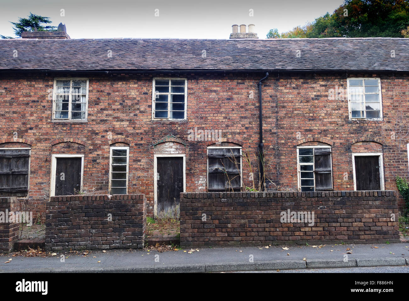 Old historic workers terraced cottages in Coalbrookdale Shropshire Uk