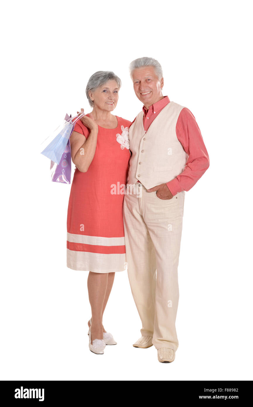 Elderly couple and shopping bags Stock Photo Alamy