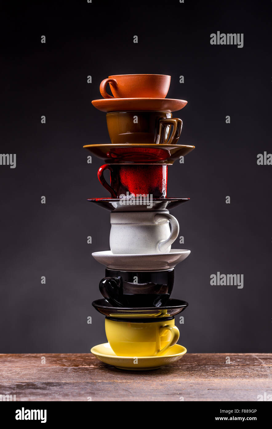 High stack of coffee cup tableware Stock Photo