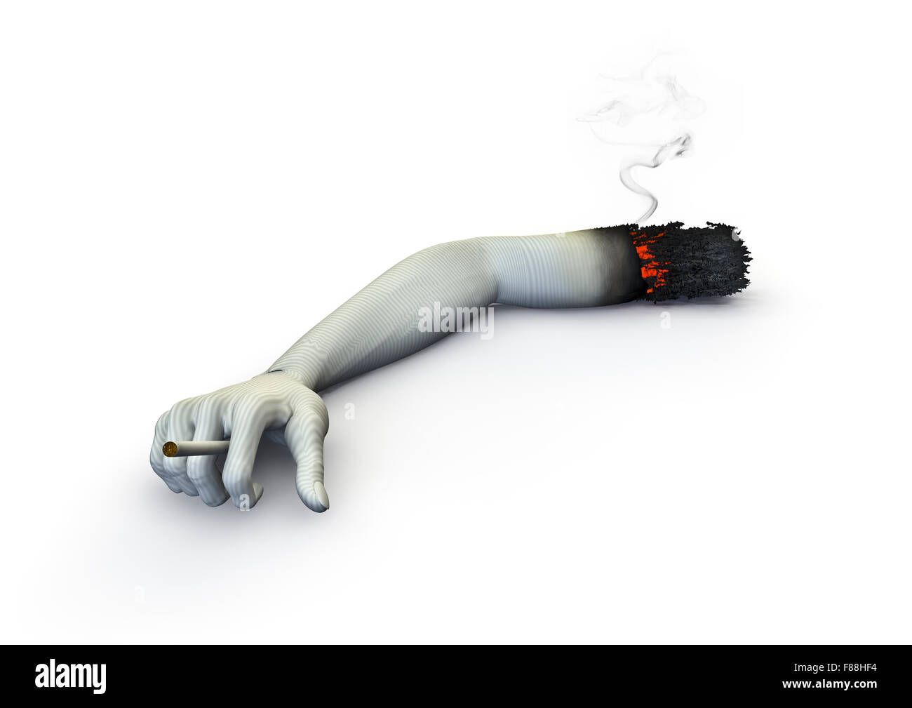 Cigarette arm / 3D render of smokers arm as cigarette Stock Photo