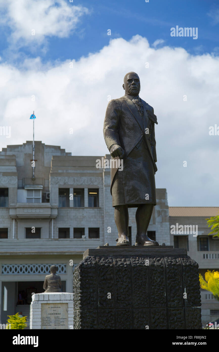 Statue of Ratu Sir Lala Sukuna outside government building, Suva, Viti Levu, Fiji Stock Photo
