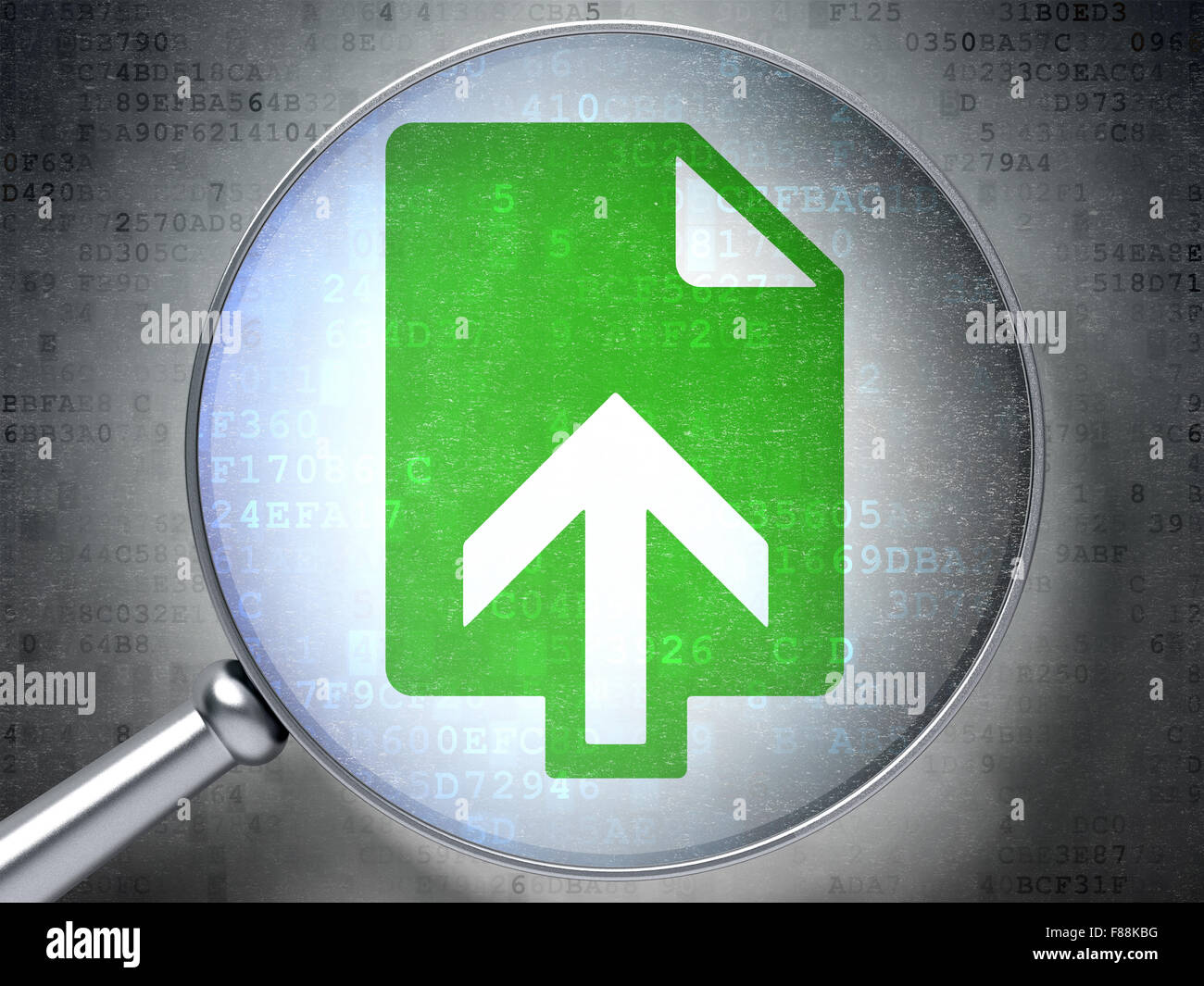 Web development concept: Upload with optical glass on digital ...