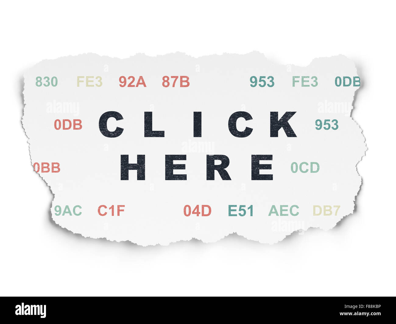 Web development concept: Click Here on Torn Paper background Stock Photo