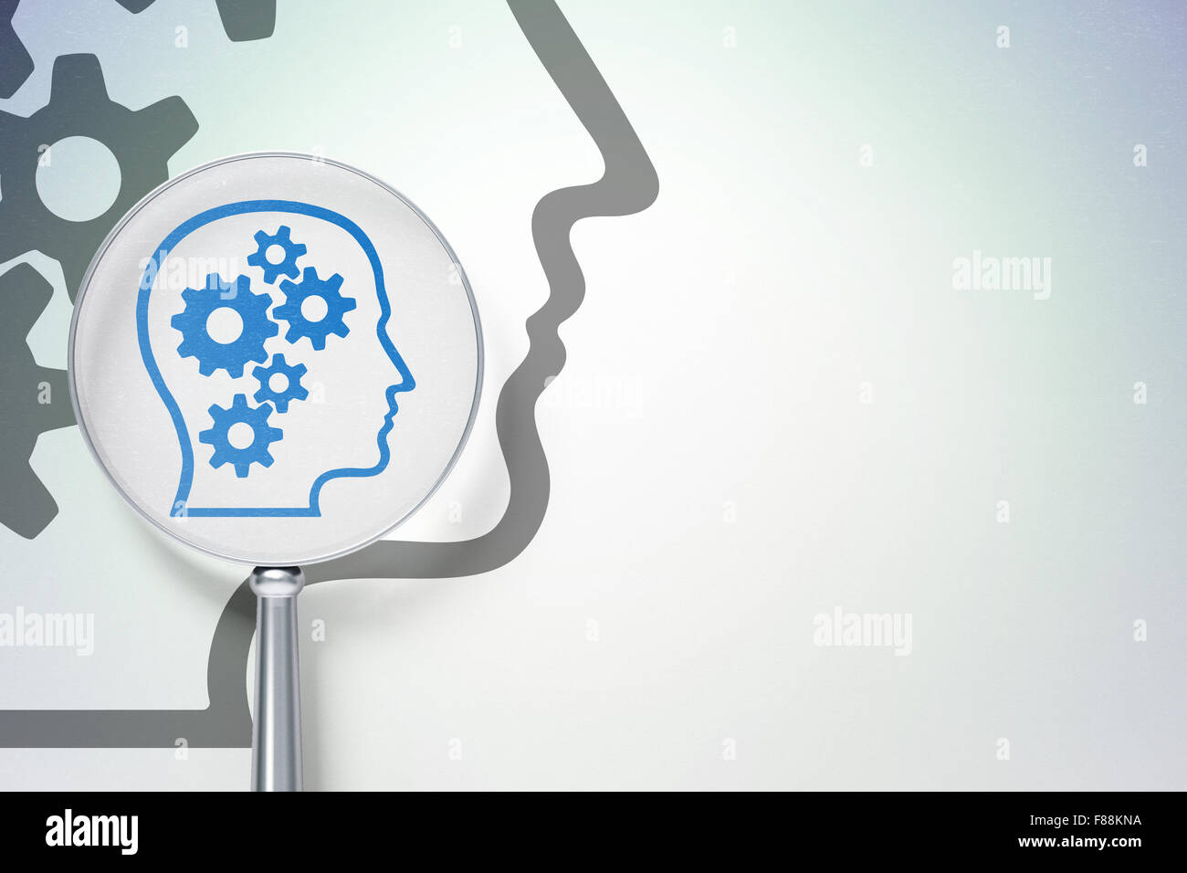 Advertising concept: Head With Gears with optical glass on digital ...