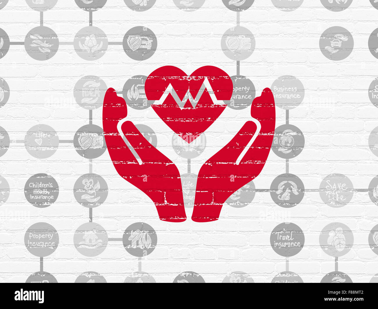 Insurance concept: Heart And Palm on wall background Stock Photo - Alamy