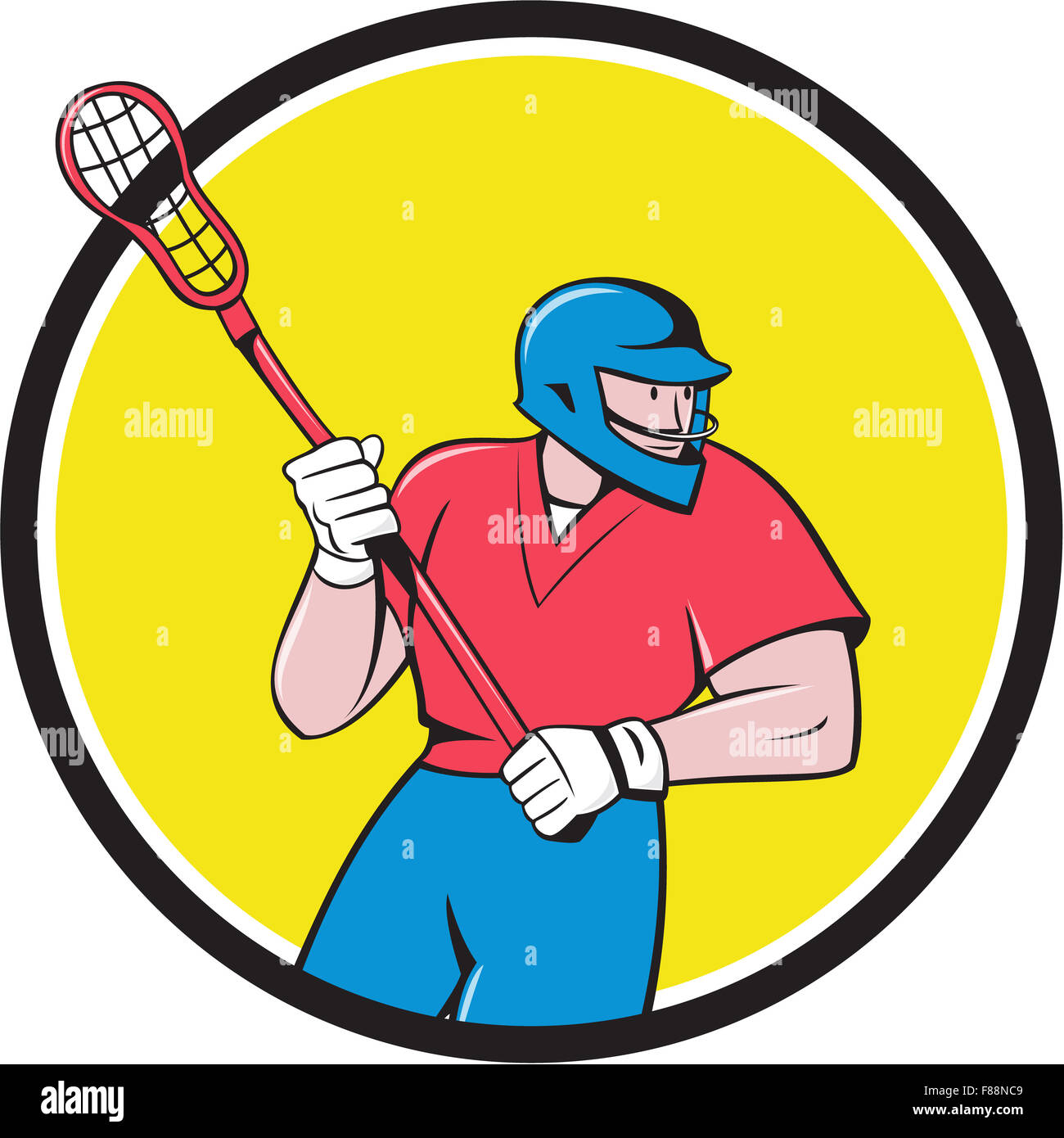 Illustration of a lacrosse player holding a crosse or lacrosse stick