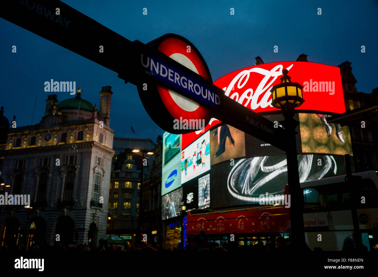 Piccadilly Circus, London England at night. Dec 2015 Stock Photo