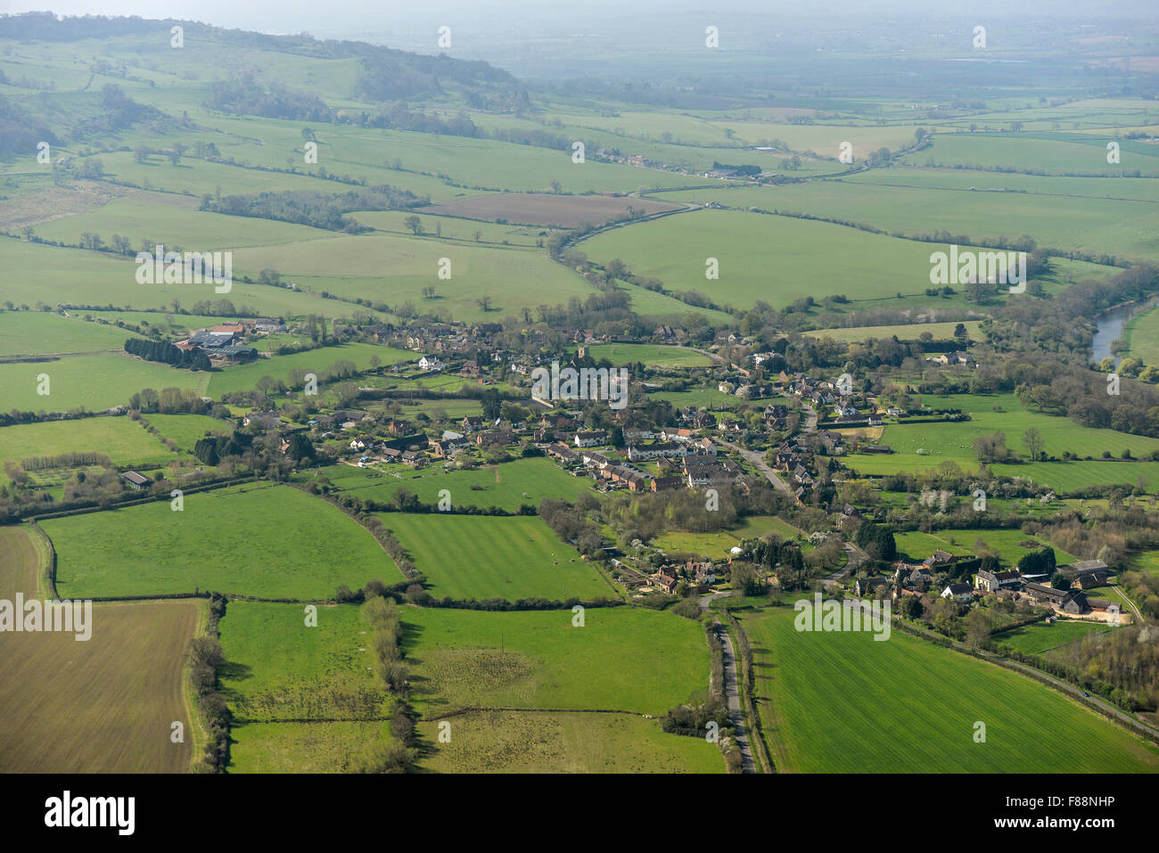 An aerial view of the Worcestershire village of Great Comberton and surrounding countryside Stock Photo