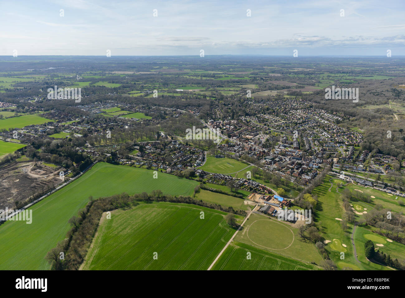 An aerial view of the Hampshire village of Hartley Wintney, close to Hook and Farnborough Stock Photo