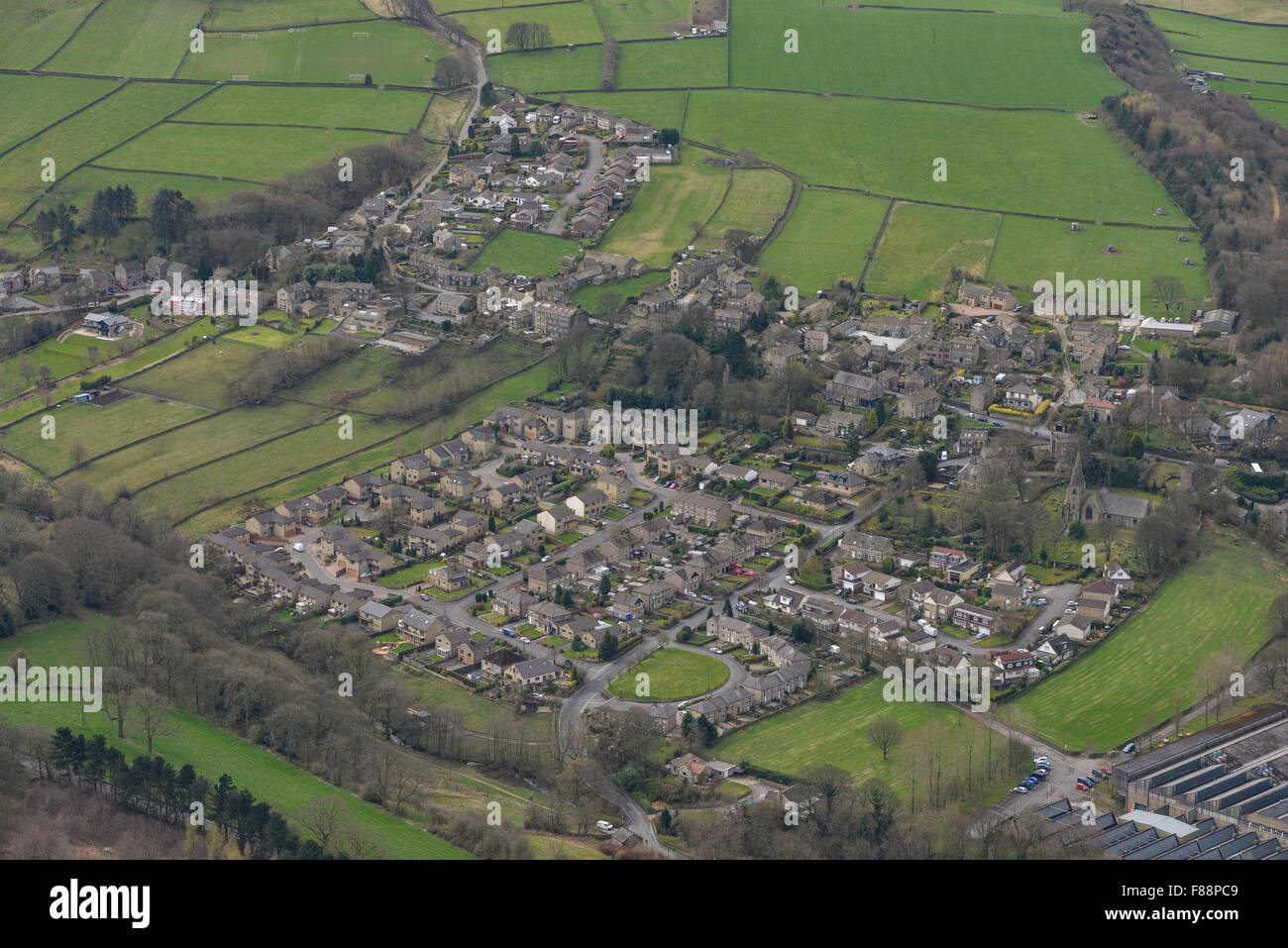 An aerial view of the West Yorkshire village of Hepworth Stock Photo