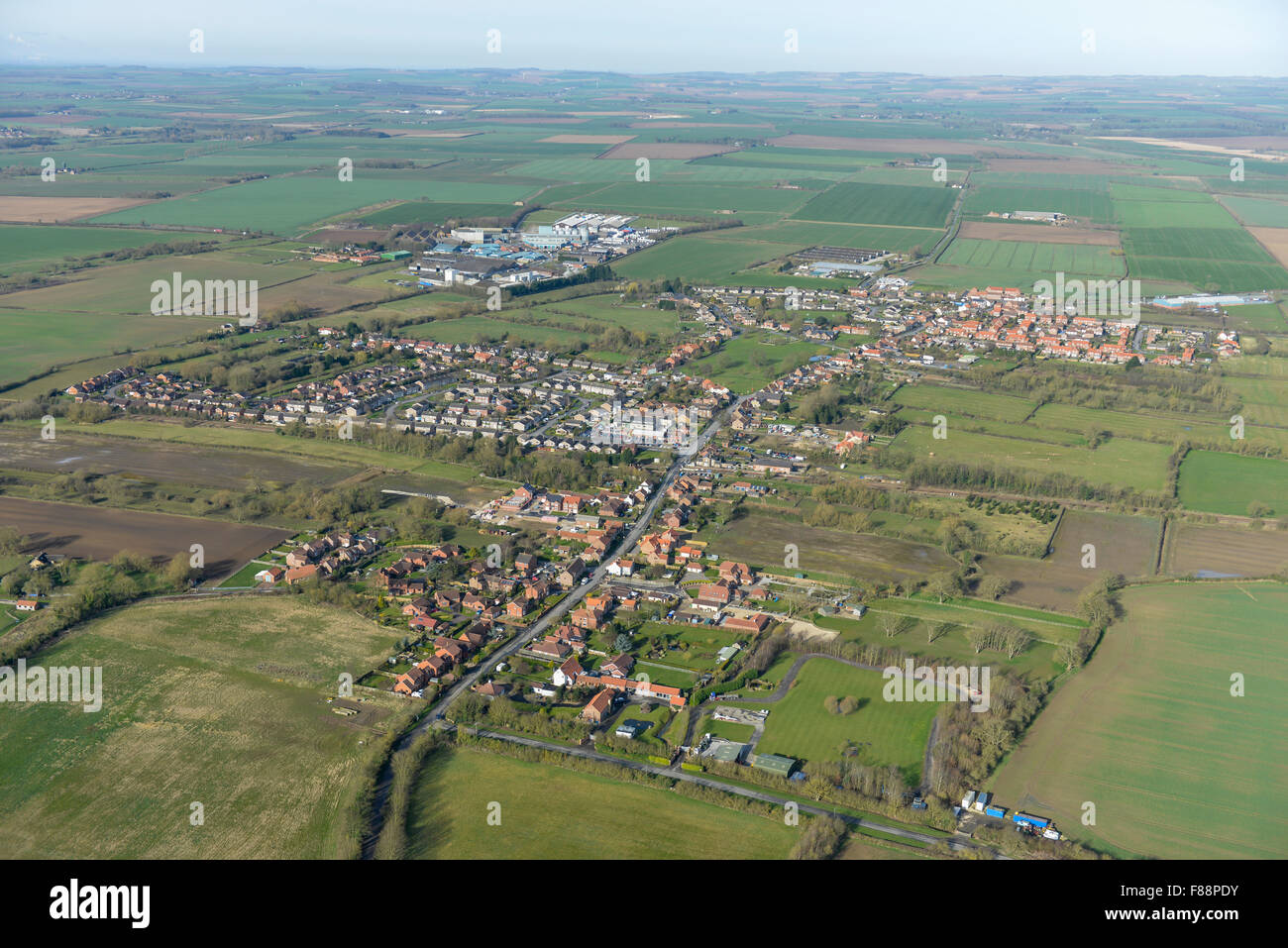 An aerial view of the East Yorkshire village of Hutton Cranswick, near Driffield Stock Photo