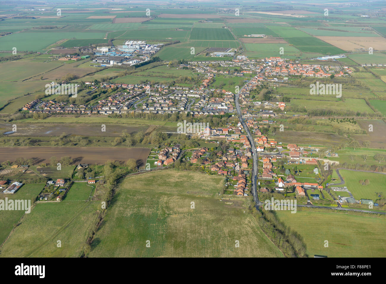 An aerial view of the East Yorkshire village of Hutton Cranswick, near Driffield Stock Photo