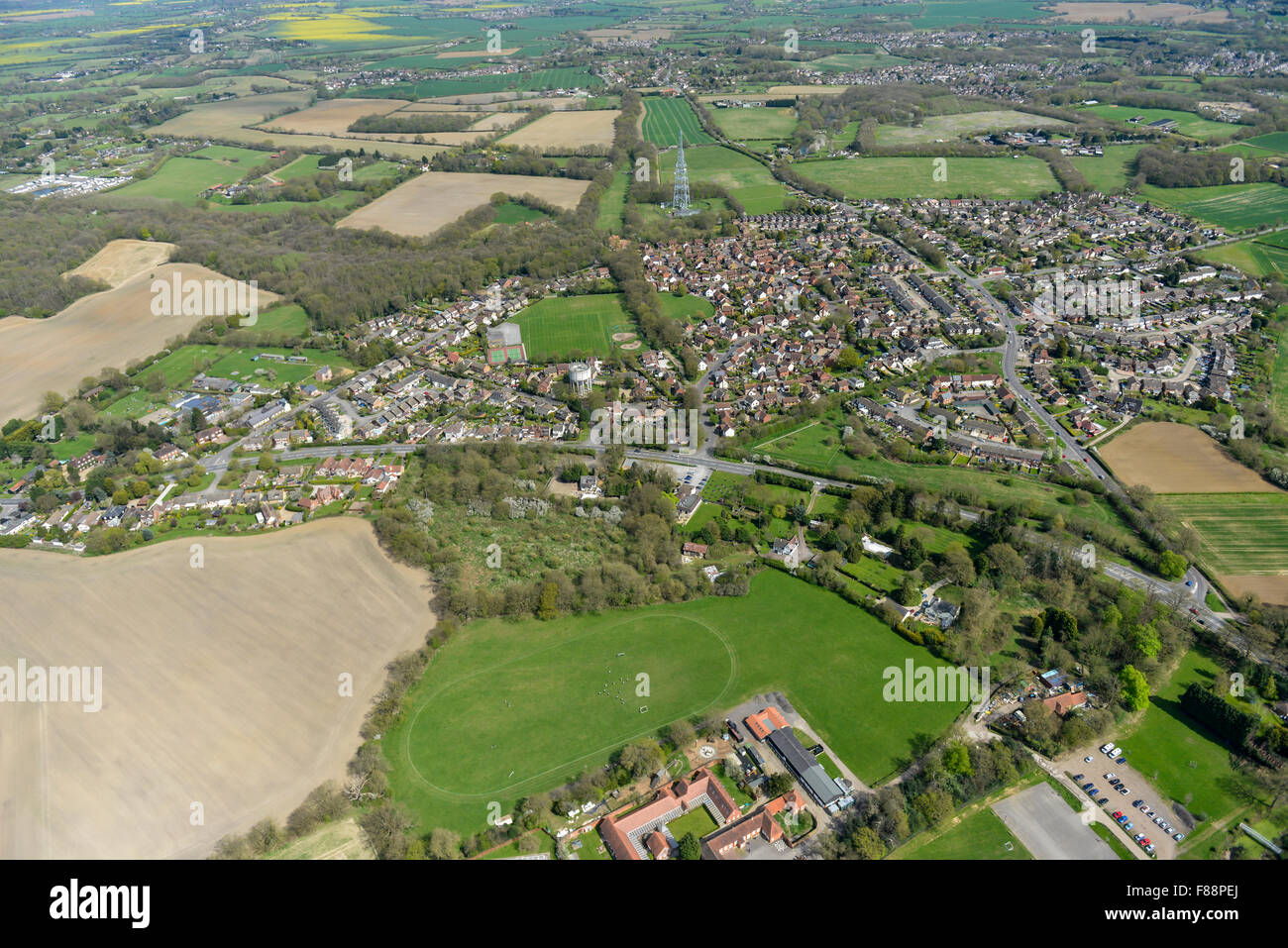 An aerial view of the Essex village of Kelvedon Hatch and surrounding countryside Stock Photo