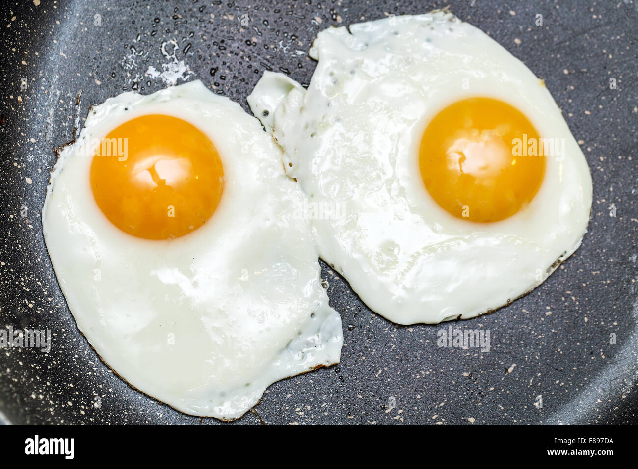 Organic free-range fried egg in single egg frying pan Stock Photo - Alamy