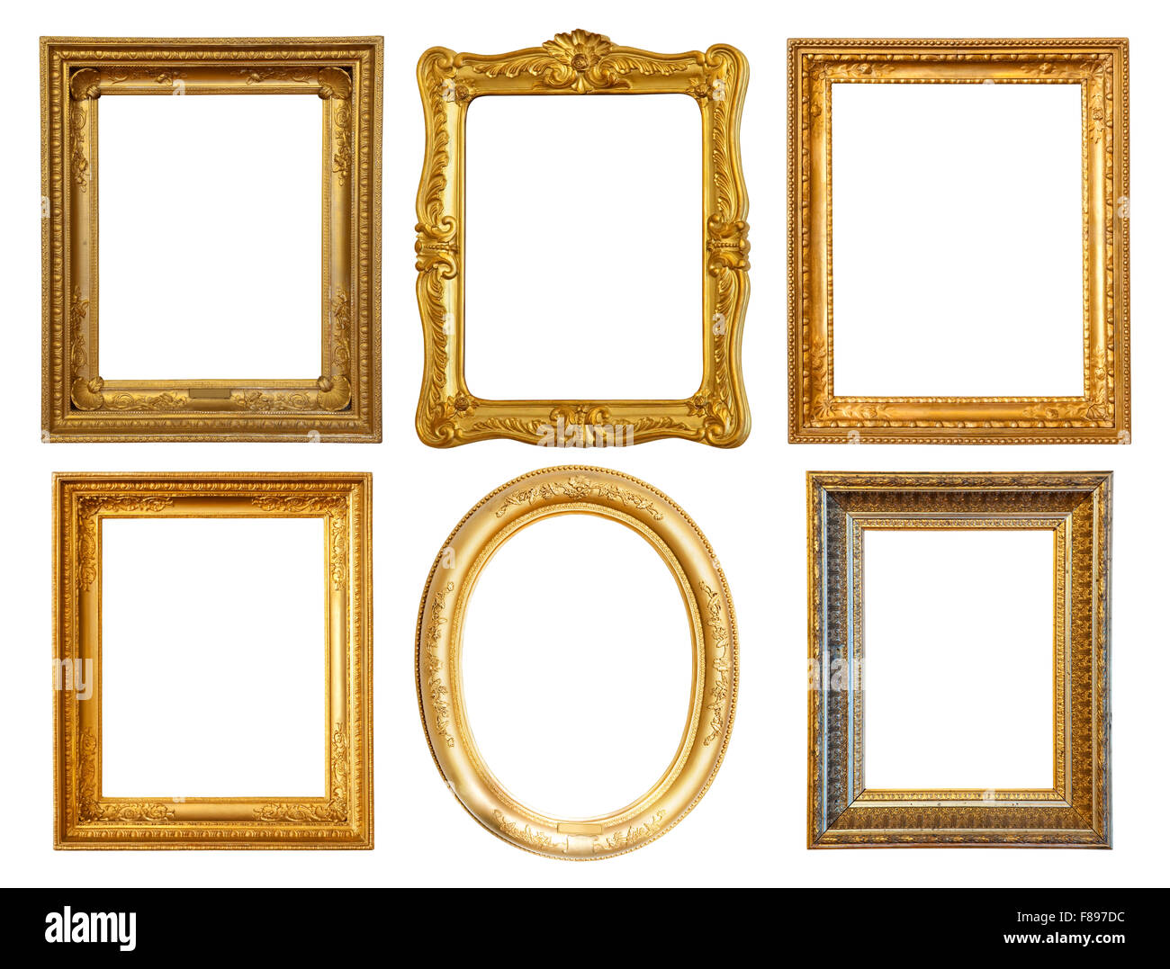 Set of few Luxury gilded frames. Isolated over white background with