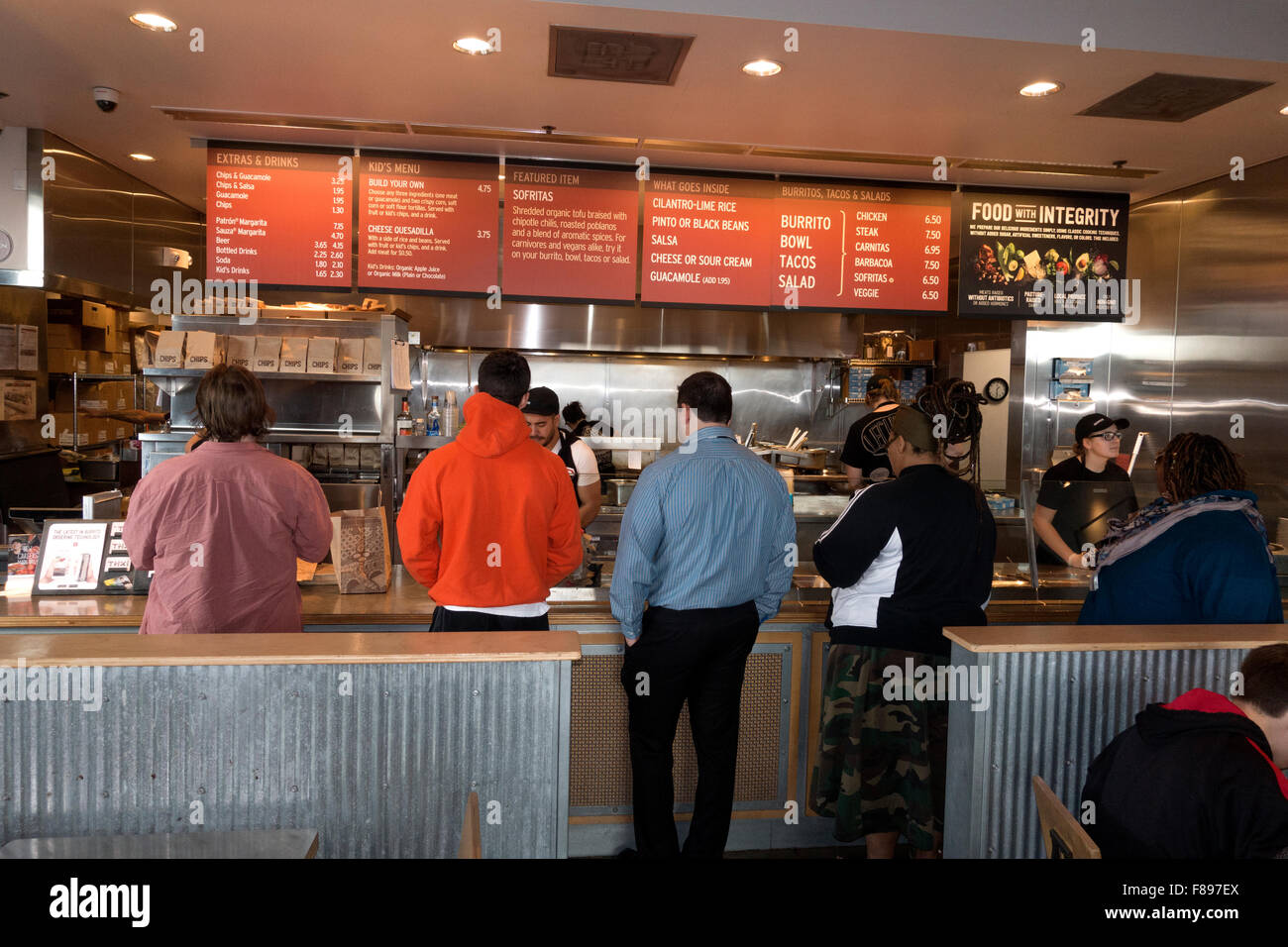 Customers ordering food Chipotle Mexican Grill restaurant. Willowbrook Illinois IL USA Stock Photo