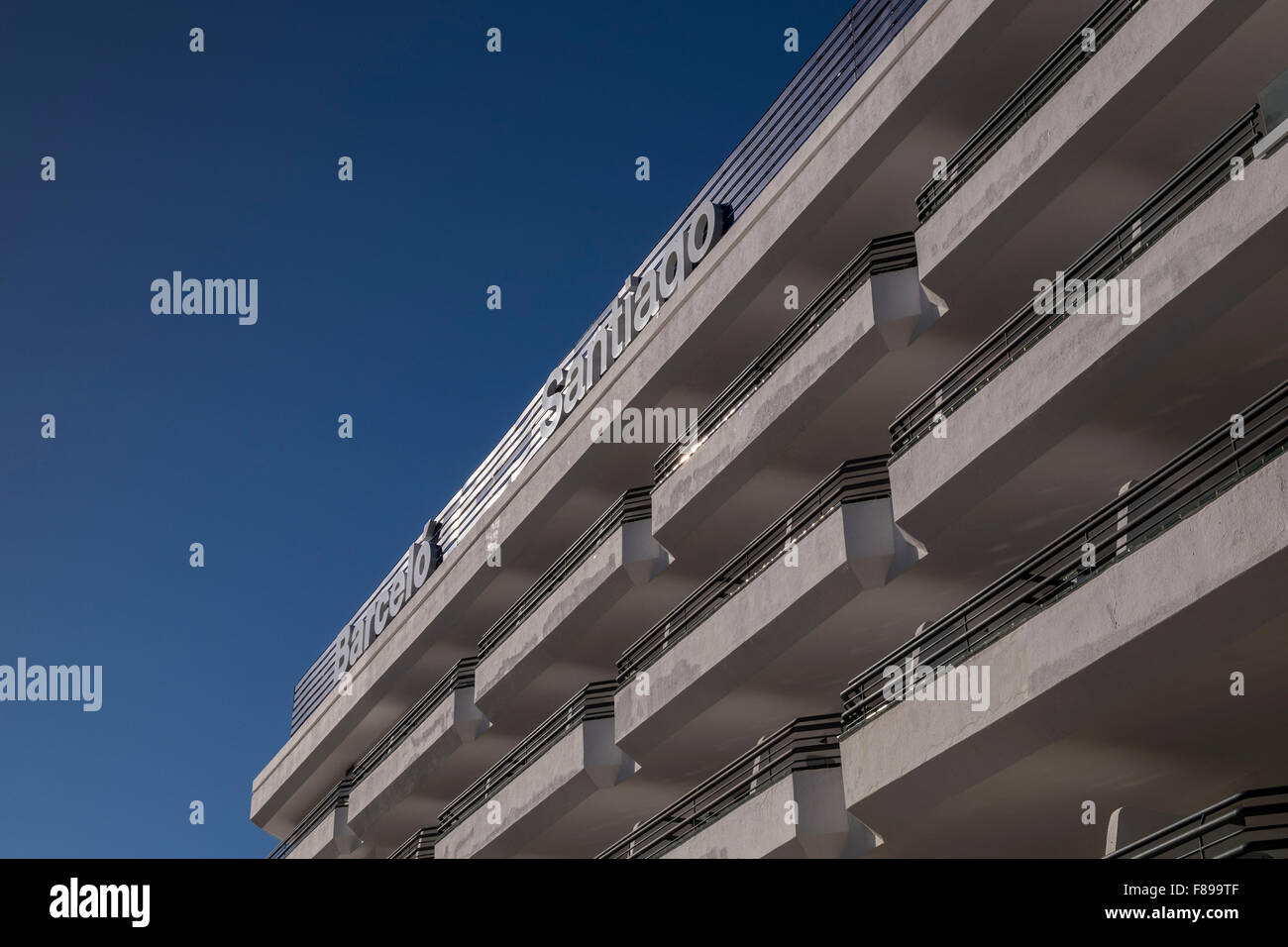 Looking up at the balconies of the Barcelo Santiago Hotel in Puerto Santiago, Teneife, Canary Islands, Spain. Stock Photo
