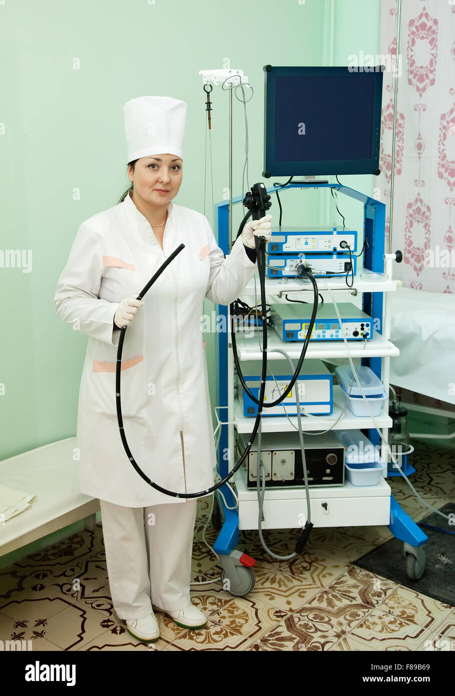 Doctor with endoscope ready for work in medical clinic Stock Photo Alamy