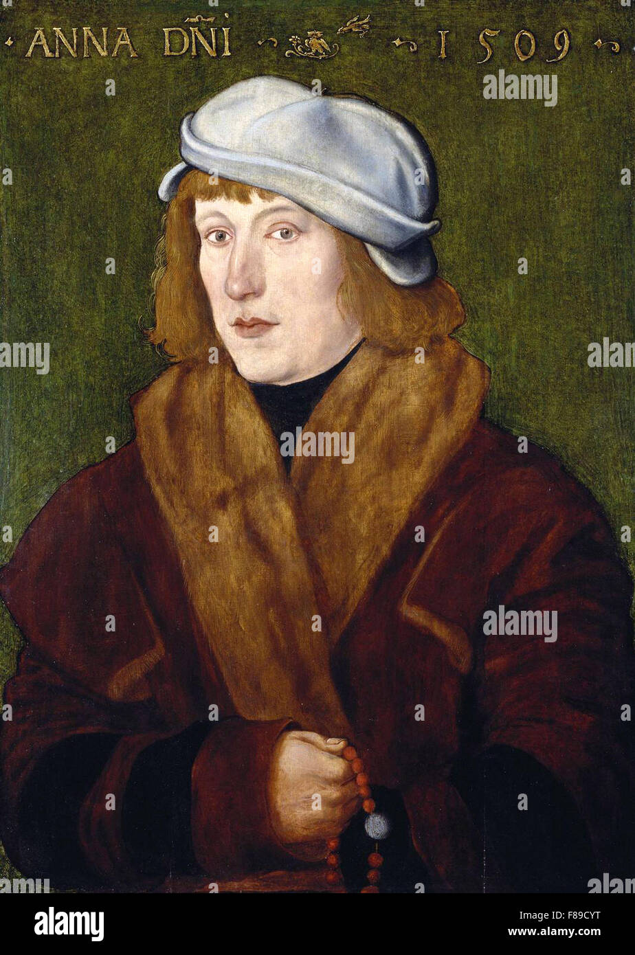 Hans Baldung Grien  - Portrait of a Young Man with a Rosary Stock Photo