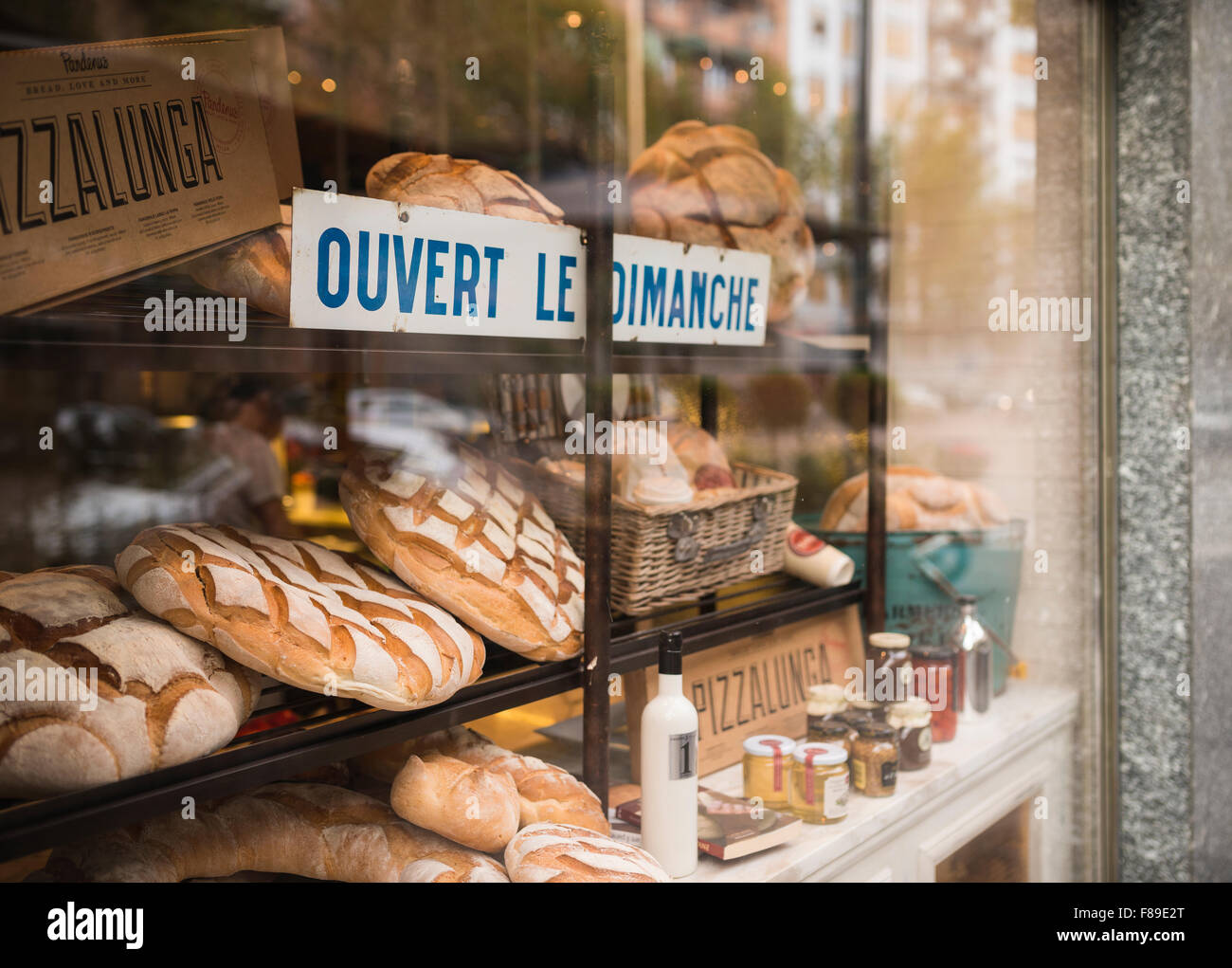 Cafe window display, Milan, Lombardy, Italy Stock Photo