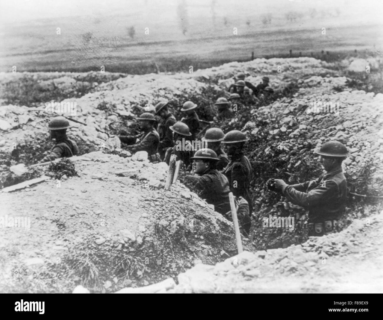 American soldiers in trenches near Verdun, World War One, France Stock Photo