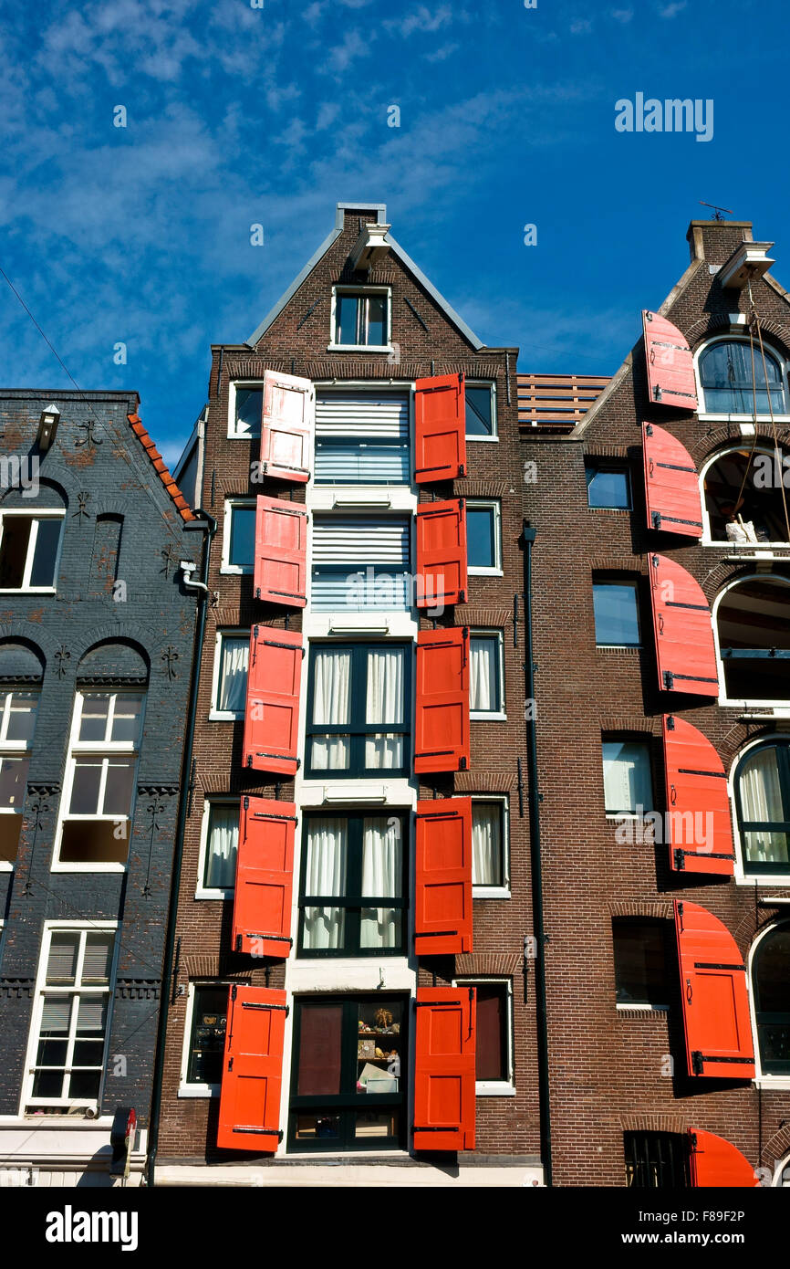 Apartment buildings, traditional residential dutch houses with open red