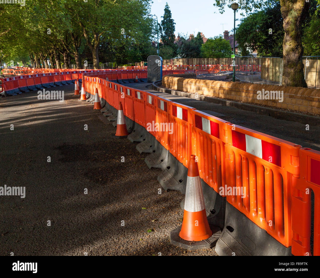 Chapter 8 temporary safety barrier fencing and traffic cones, Nottingham, England, UK Stock Photo