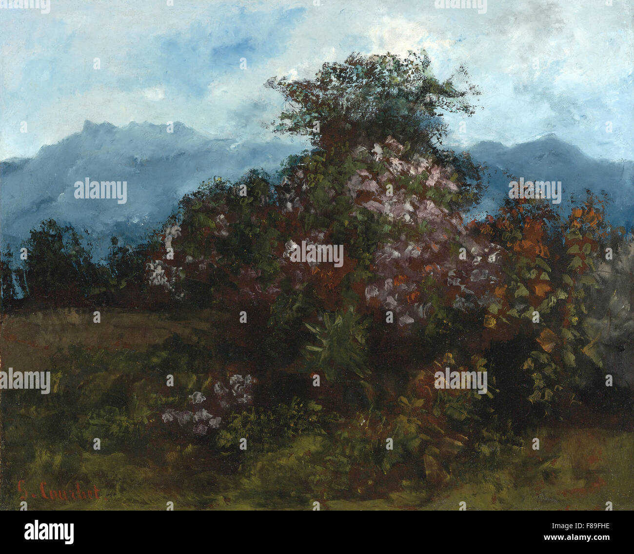 Gustave Courbet - Paysage avec massif fleuri Stock Photo