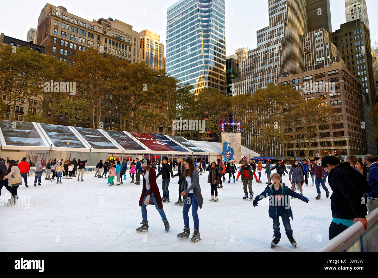 Skaters pictured in Bryant Park in New York City. Photo by Trevor Collens Stock Photo Alamy