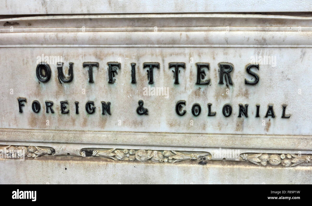 Outfitters,Foreign & Colonial sign at Jenners Store, Edinburgh, Scotland Stock Photo