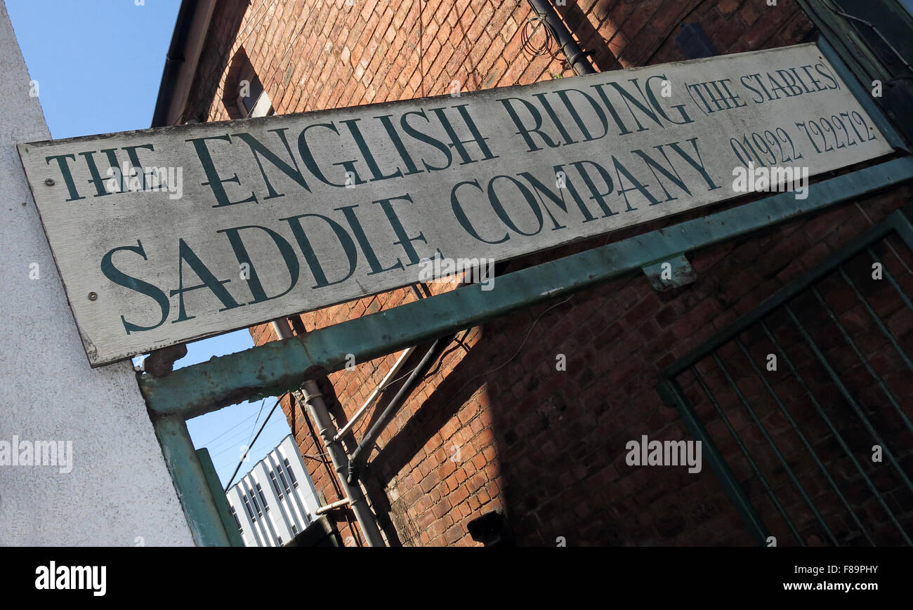 Walsall English Riding Saddle Company sign, The Stables, saddlers, west Midlands, England UK Stock Photo