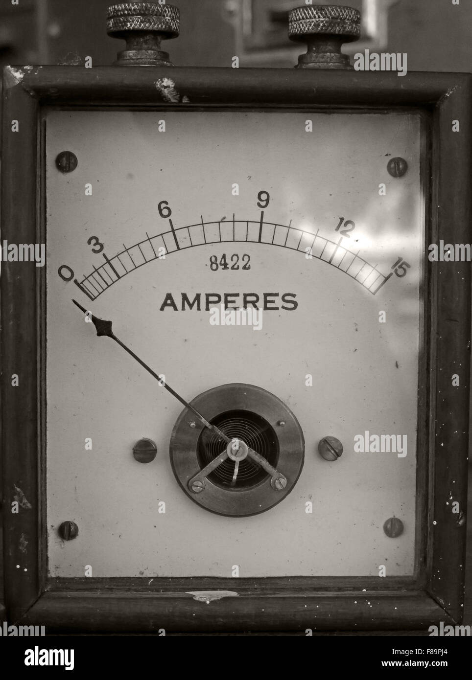 Victorian Amp meter showing Amperes using a needle Stock Photo