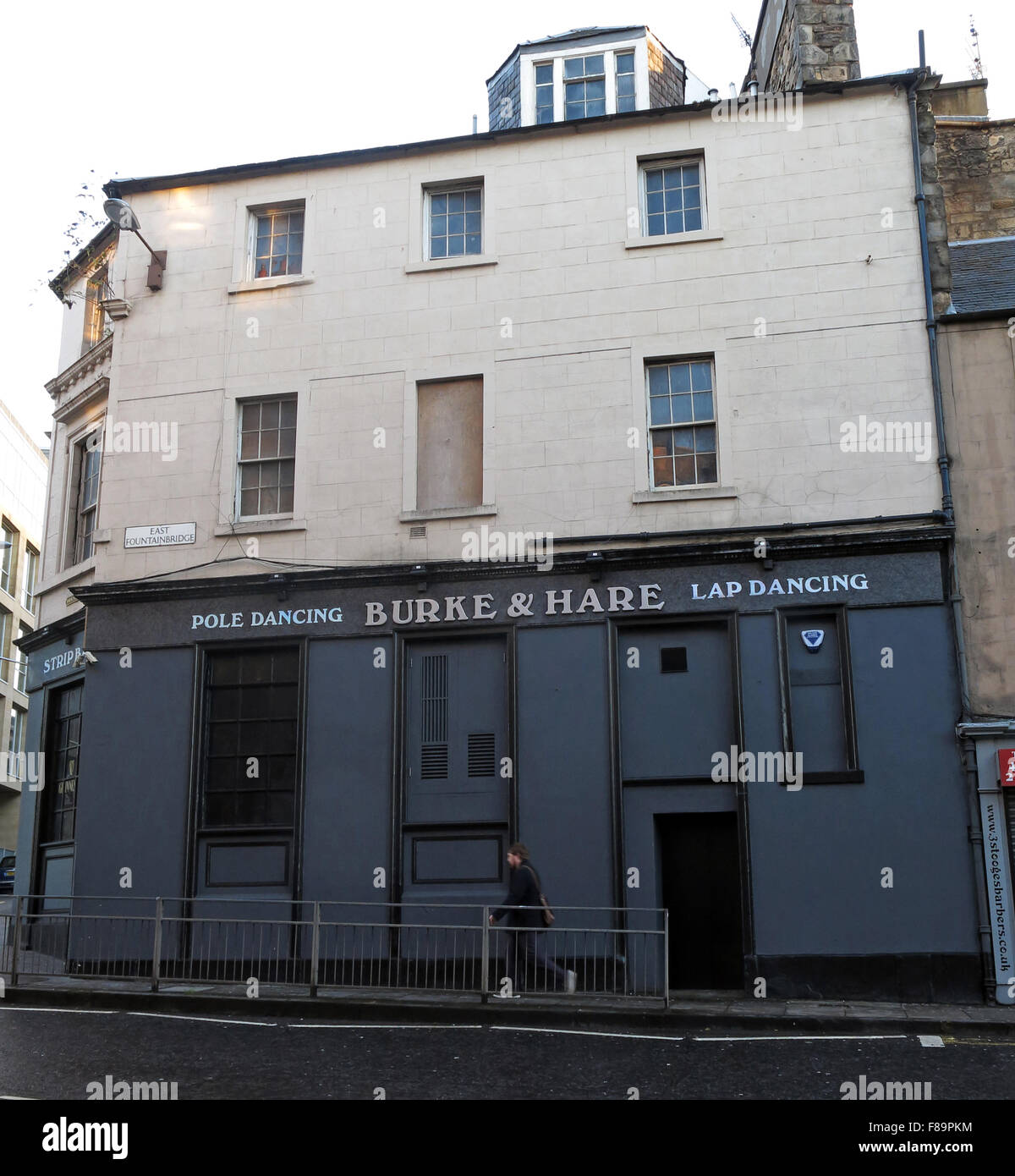 The Burke & Hare pole and lap dancing pub, 'Pubic Triangle', High Riggs, Edinburgh, Scotland, UK Stock Photo
