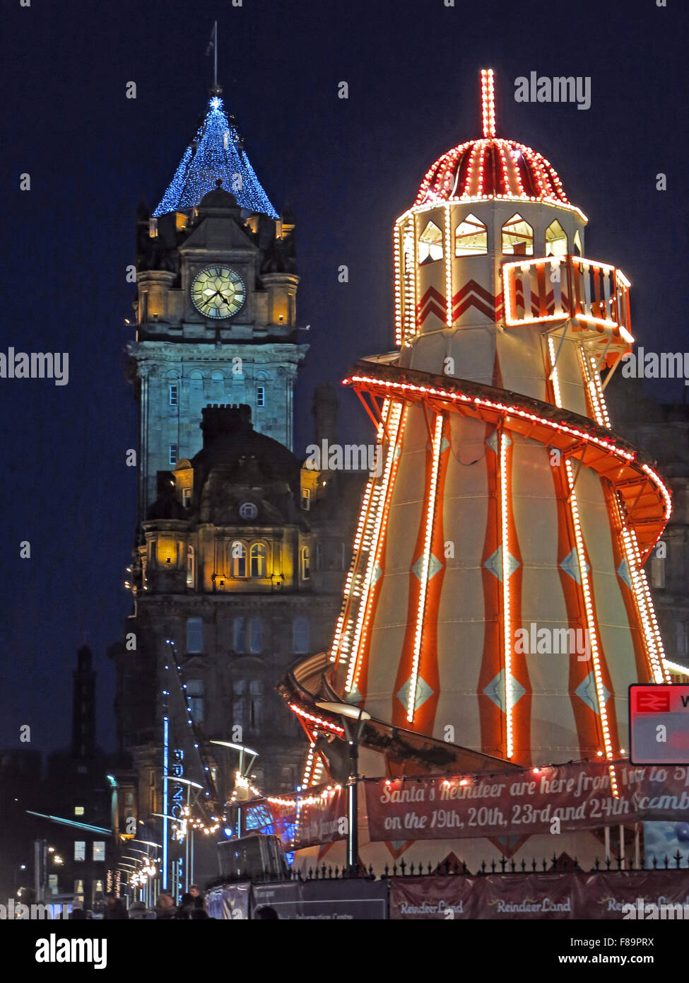Edinburgh Christmas Lights, night Helter Skelter, Princes St,City Centre, Scotland, UK, EH1 Stock Photo