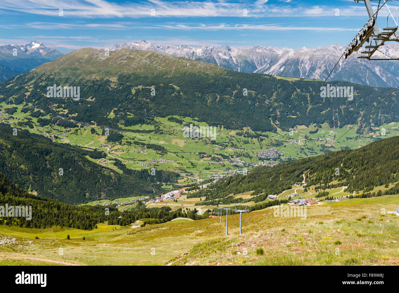 Summer view to the villages Wenns and Jerzens in the Pitztal, Austria Stock Photo