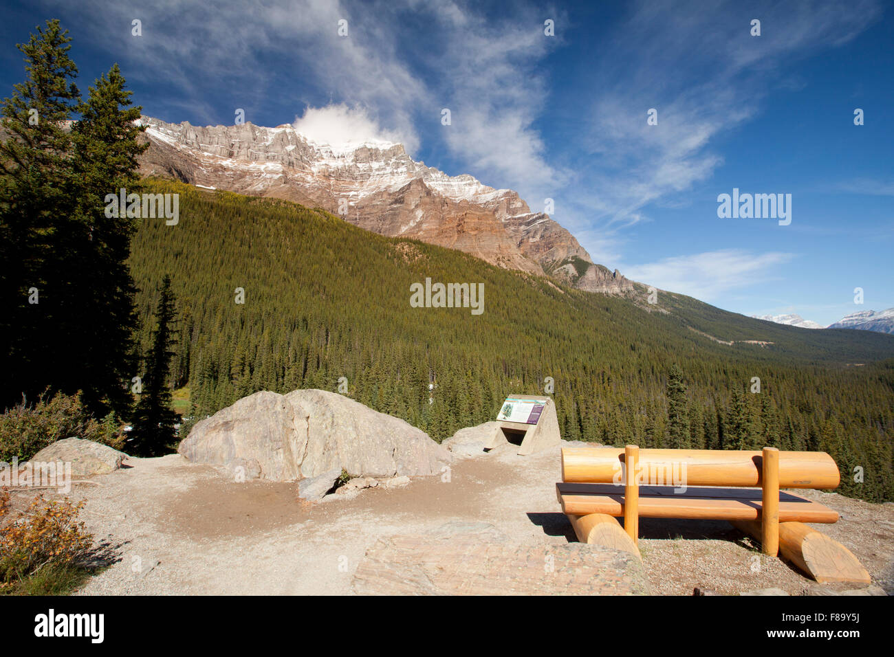 bench overlooking valley of ten peaks banff alberta Stock Photo - Alamy