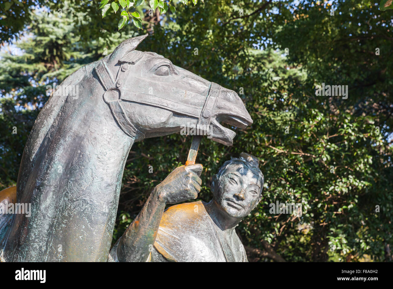 Hangzhou, China - December 5, 2014: Chinese horseman statue in West lake park, Hangzhou city center Stock Photo
